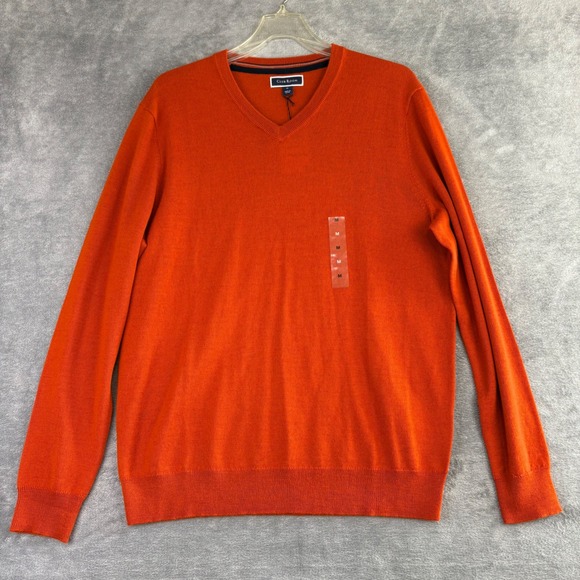 Club Room Mens Medium Sweater Merino Wool Blend V Neck Performance Knit Orange - Picture 1 of 8